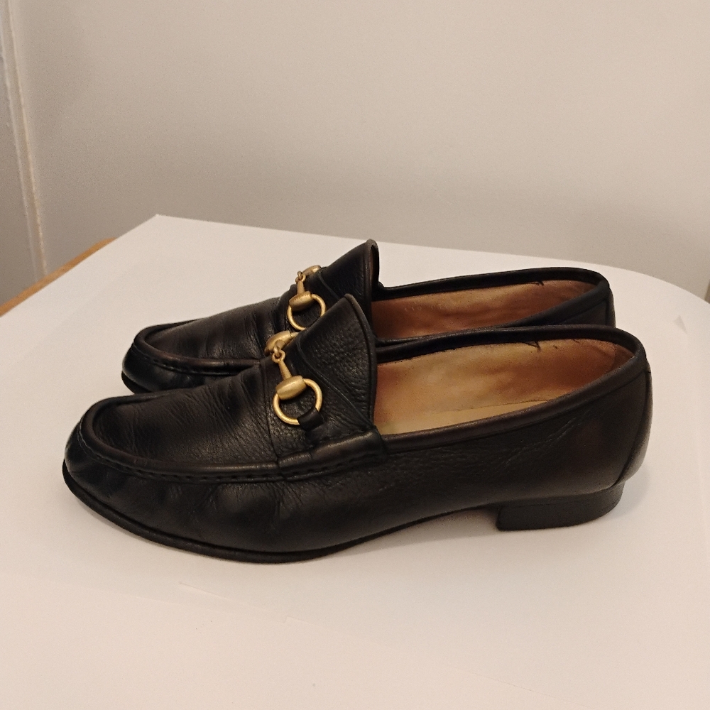GUCCI HORSE BIT MENS LOAFERS Leather Gold Horsebit Size 9D - Picture 5 of 16